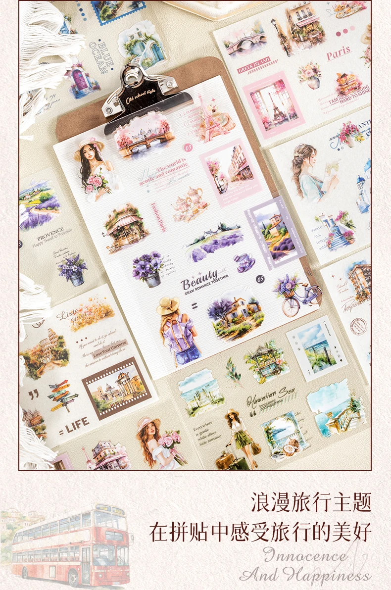 JIANQI 10 Sheets PET Die cut Stickers book Travel Theme Decorative handmade Scrapbooking Material Diary Album Craft Supplies