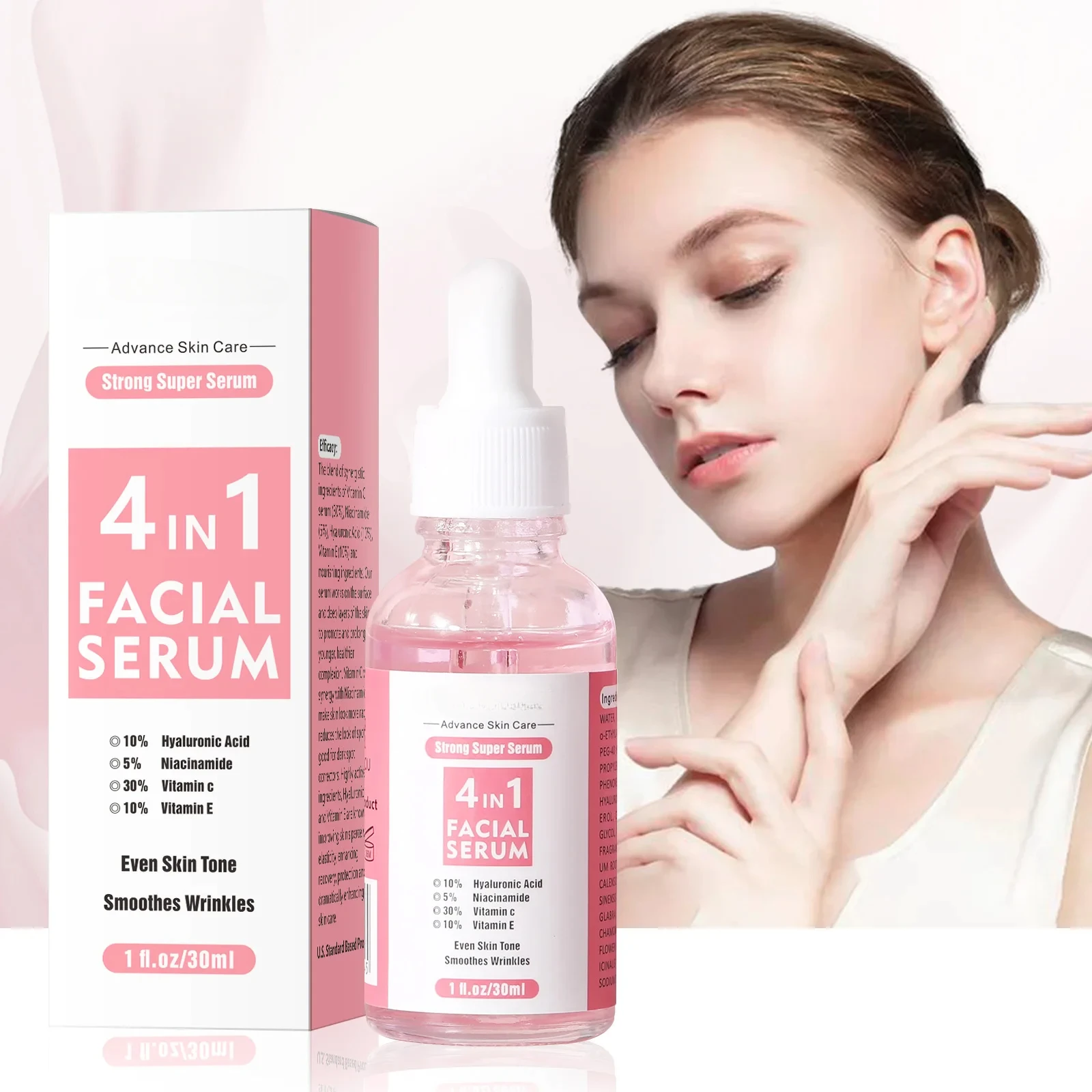 

30ml 4 In 1 Face Serum Facial essence Original Liquid Hyaluronic Acid Nicotinamide Vitamin C Vitamin E Four in One essence