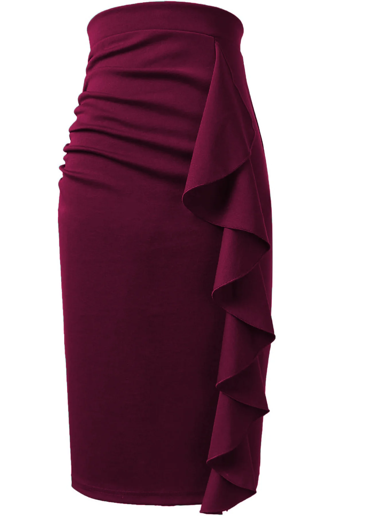 Women's Casual High Waist Skirt for Work Wear Knee Length Skinny Style Ruffle Side Slit Hip Skirt 5