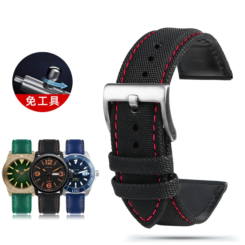 Vibrant Multi-Color Unisex Canvas Watch Band Bracelet - Blue, Orange, Black, Red Lines