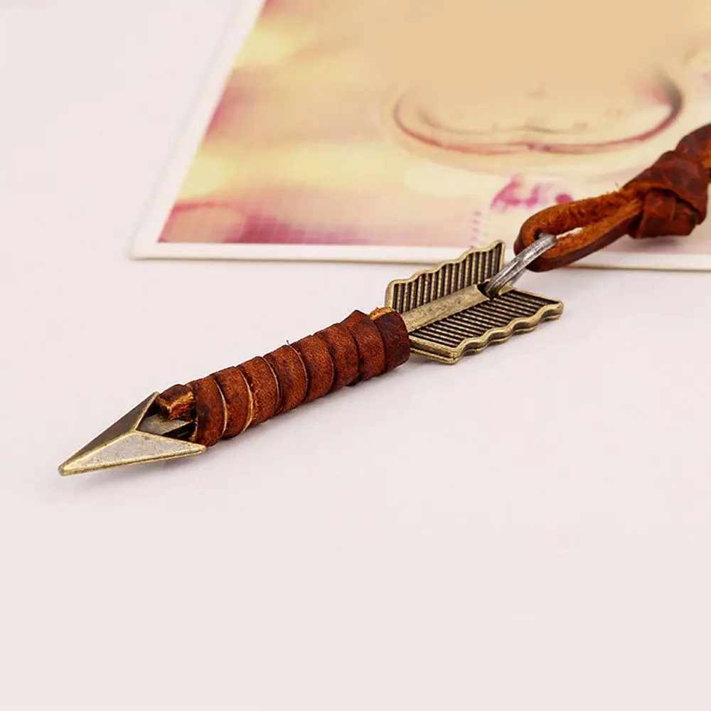 Gifts Punk Jewelry Handmade Arrow Pendant  Leather Chain Choker