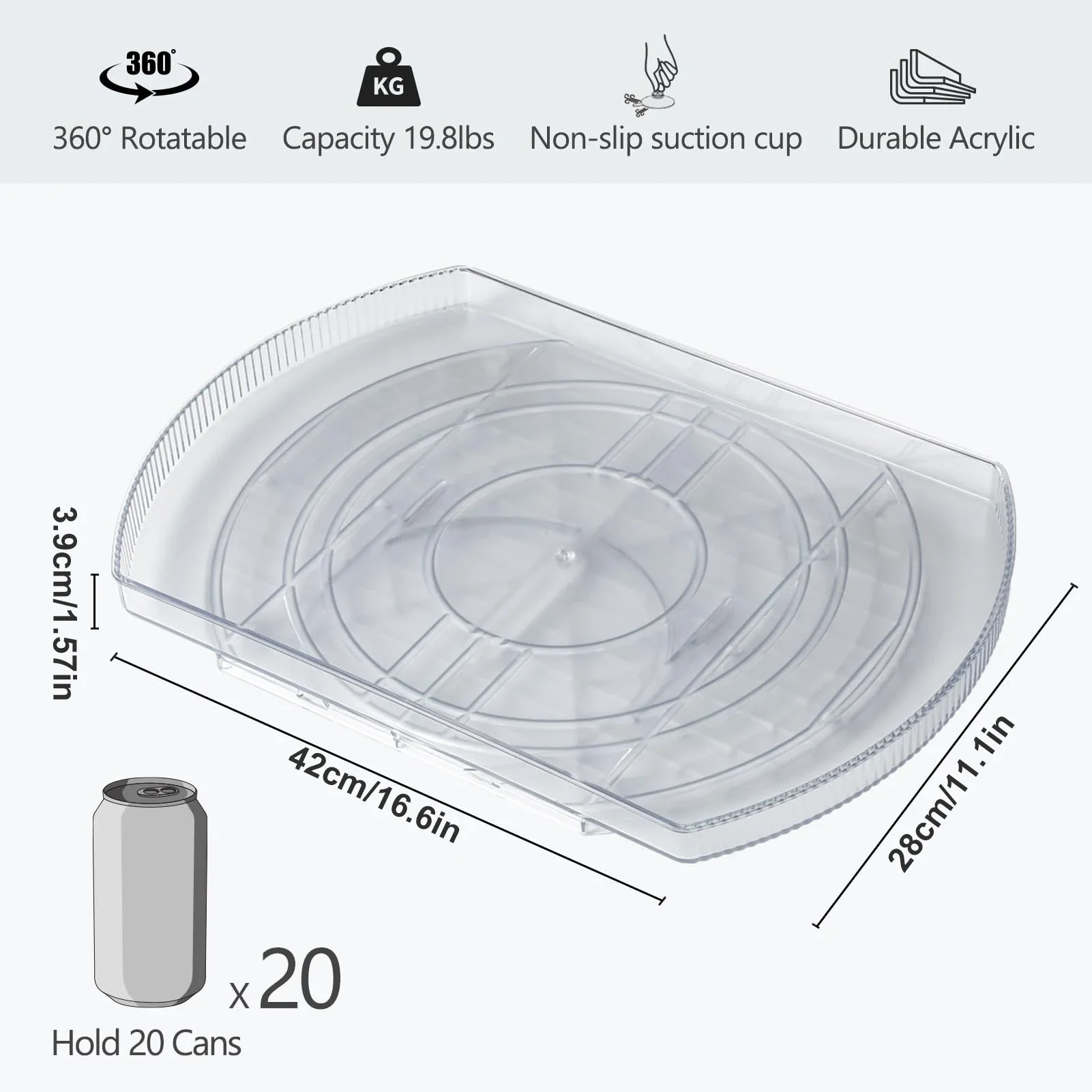 360 Rotate Rectangle Tray Lazy Organizer Turntable Storage Tray Clear Food Storage Organizer Spice Rack For Kitchen Organizer 3