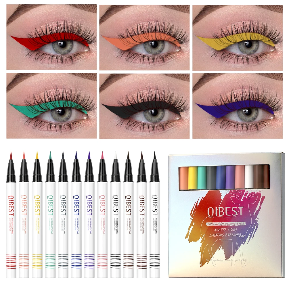 12Pcs/Box Color Matte Eyeliner Set Glitter Eye Liner Kit Makeup Waterproof Colorful Eyelid Cosmetics Liquid Eyeliner Colored Gel