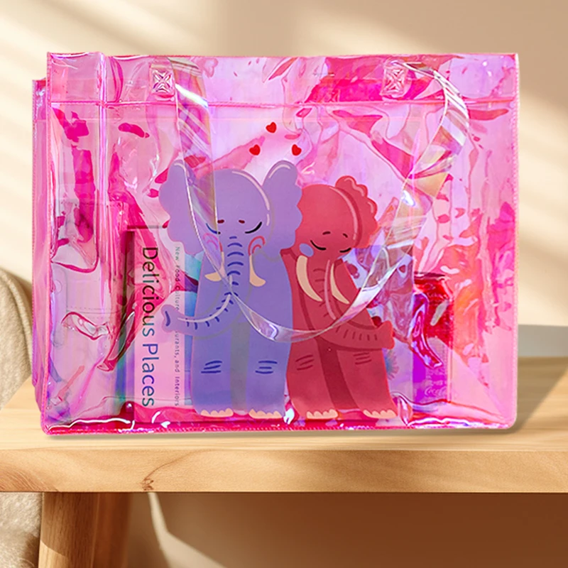 Transparent Tote Bags For Student Beauty Transparent Tote Bags For Girls Large Capacity with Handles Portable Shopping Handbag