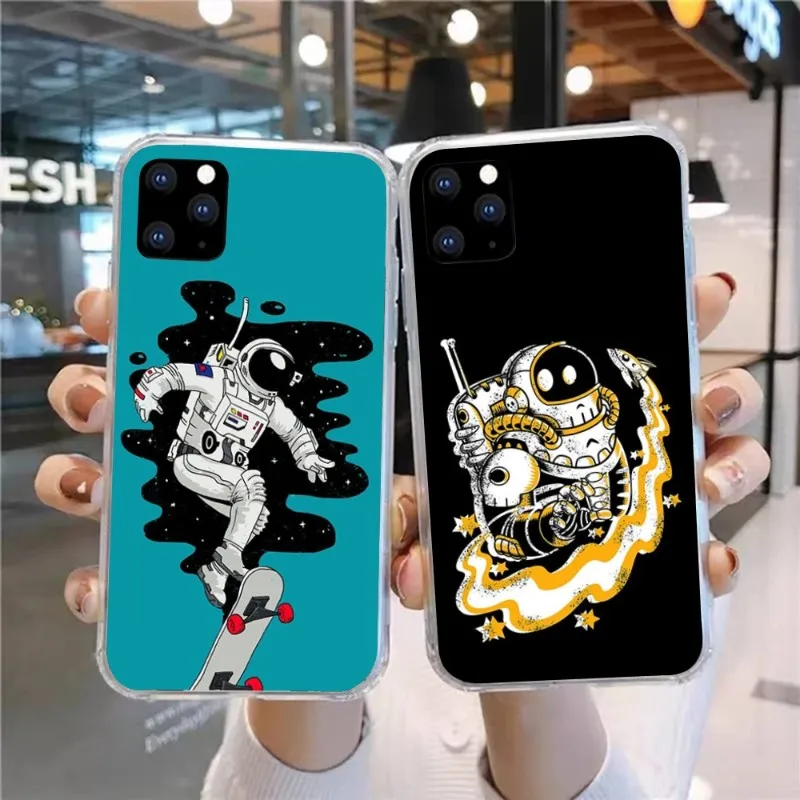 Custodia Per Telefono Skateboard Space Rider Cat Per Huawei P50 P40 P30 Pro Mate 40 30 Pro Nova 8 8I Y7P Honor Cover Trasparente