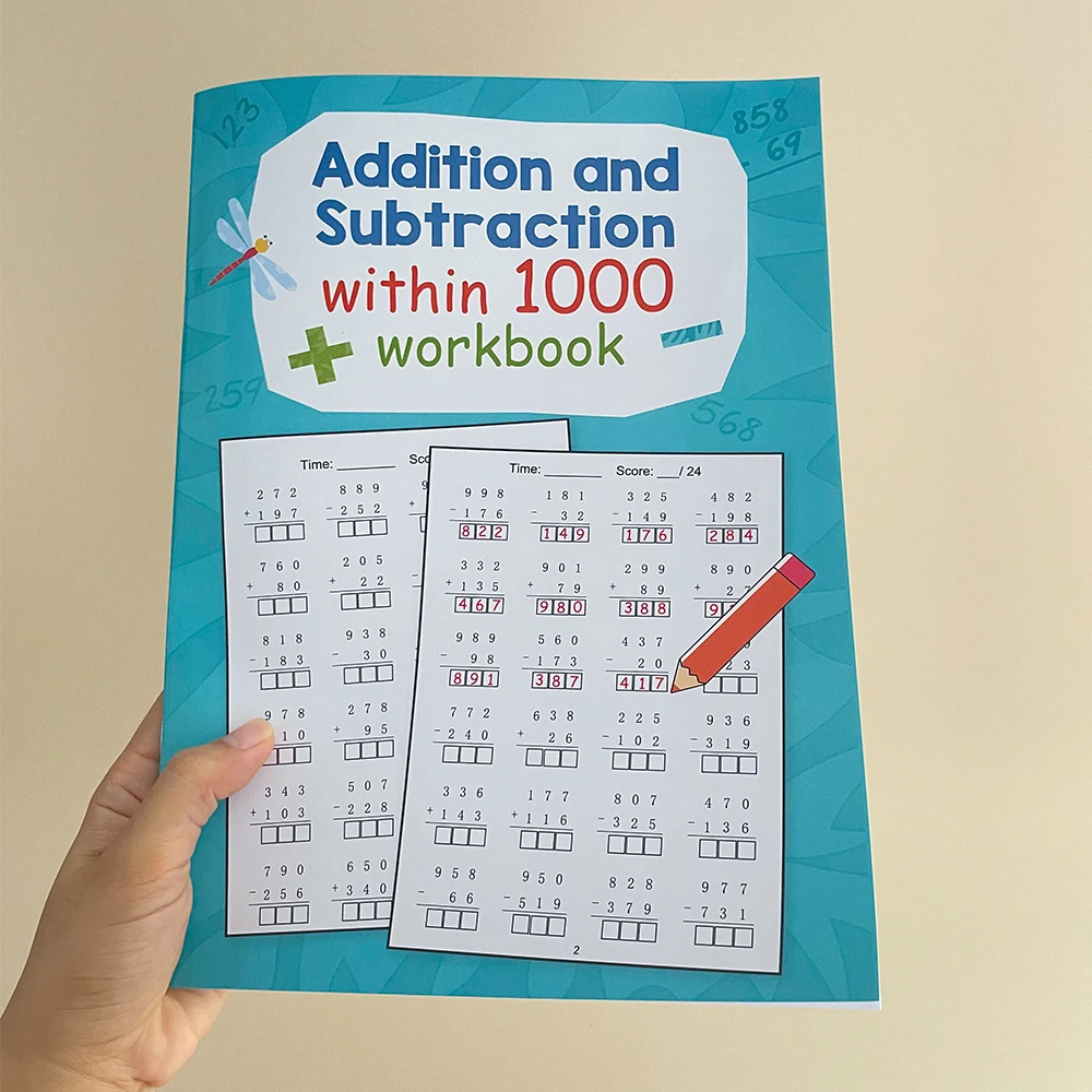 32 Pages Math Addition and Subtraction within1000 Mathematical Operation Exercises Worksheet Practice for kids Primary School 6