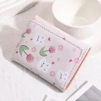Fashion Cute Bunny Tulip Wallets Rabbit Flower Print Purses Women Pu Leather Short Coin Purse Sweet Card Clip Bag Short Card Bag 1
