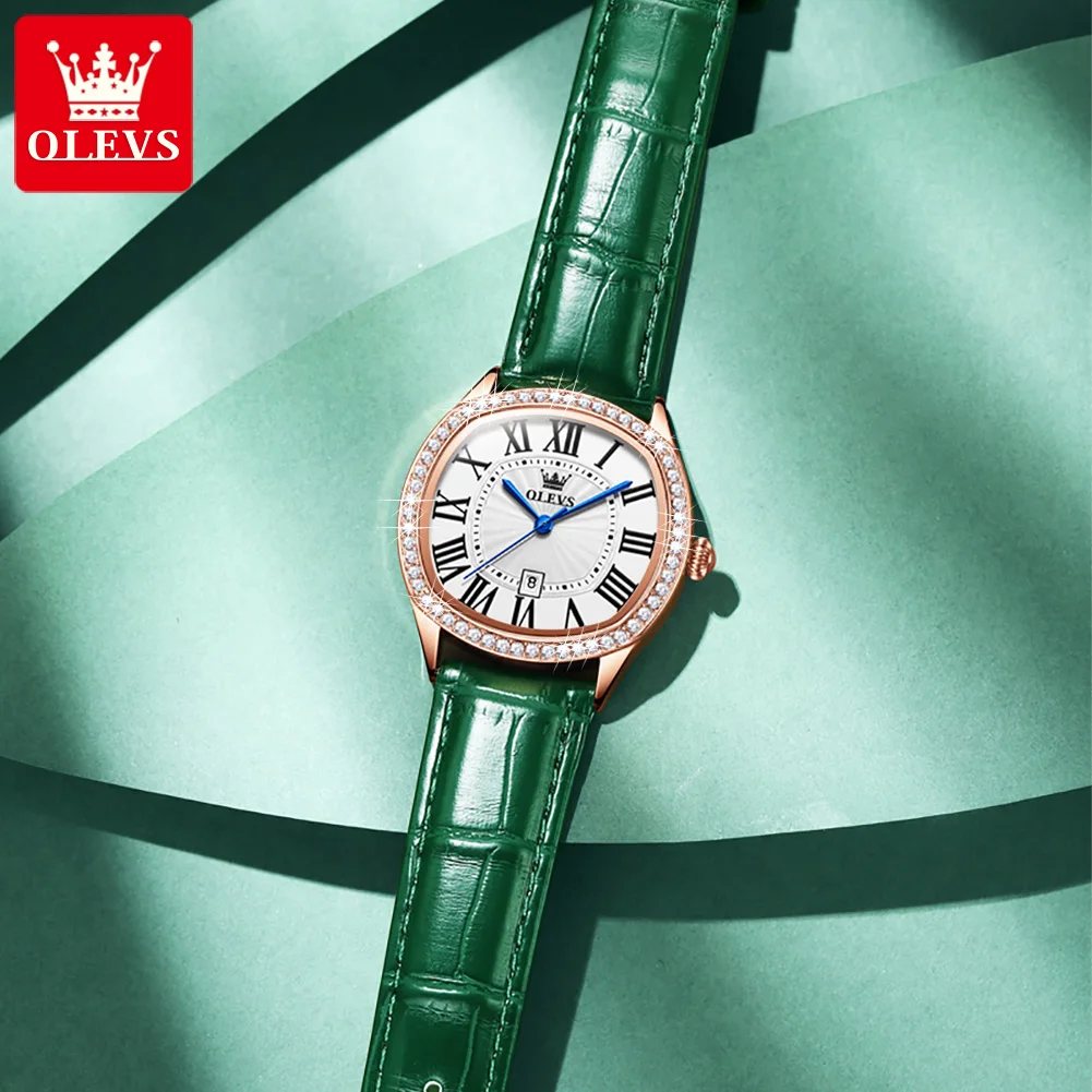 OLEVS Quartz Watch for Women Luxury Roman Dial Leather Strap Waterproof Fashion Ladies Wristwatch Bracelet Gift Set Reloj Mujer