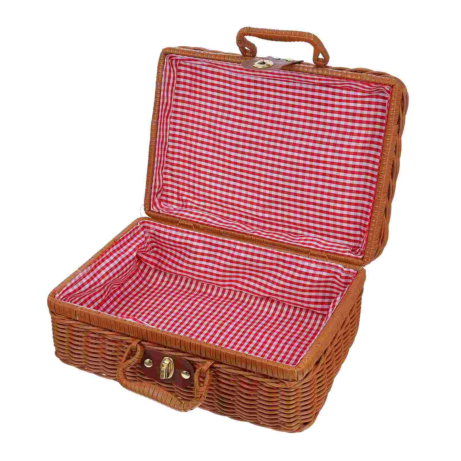 

Ipetboom Woven Baskets Rattan Suitcase Imitation Rattan Suitcase Storage Basket Interlining Wicker Storage Box Picnic Vintage