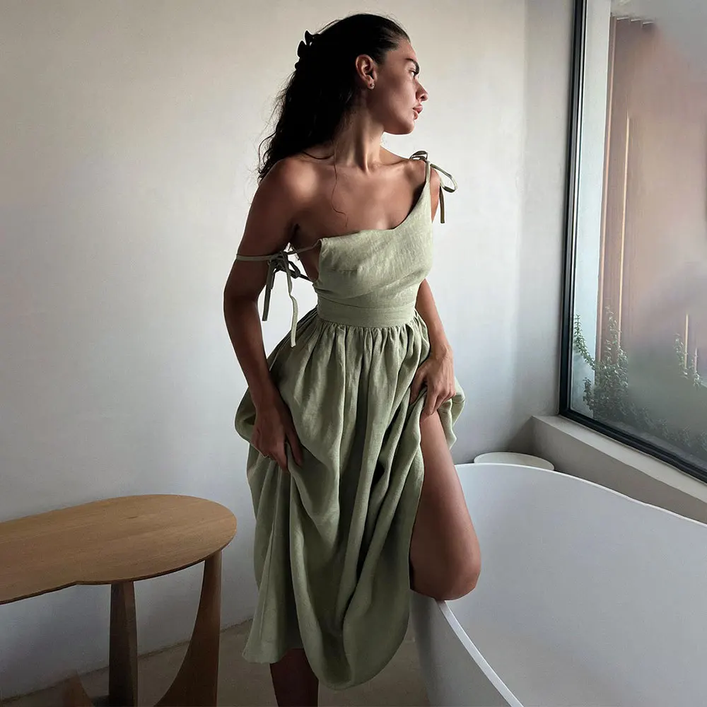 Original Backless Cotton Suspender Dress Spring and Summer Women's Elegant Mori Style Sexy V-Neck High Waist Suspender Dress 2
