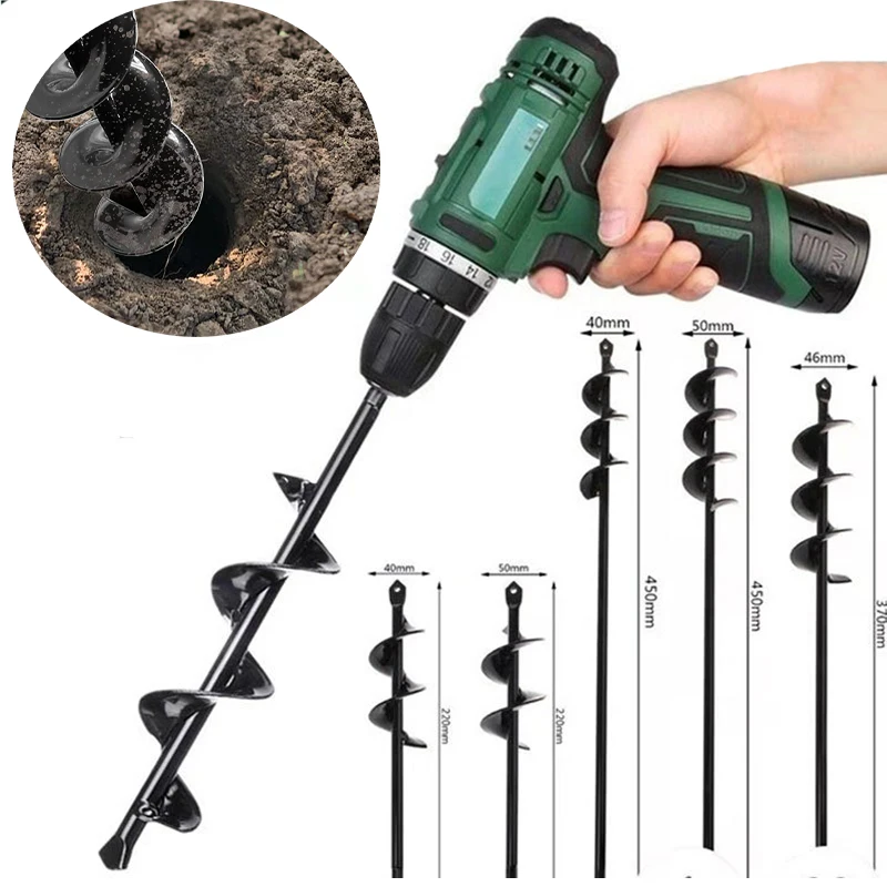 9 Sizes Garden Auger Drill Bit Tool Spiral Hole Digger Ground Drill Earth For Seed Planting Gardening Fence Flower Planter