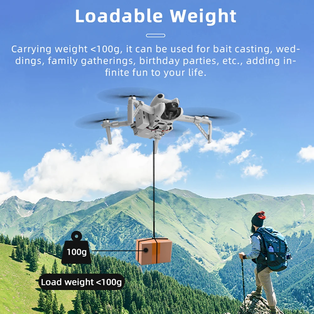 Drone DJI équipé du Système Airdrop pour Drone DJI RC2/RC N2 - Lanceur d'Appâts Professionnel en vol au-dessus d'un champ.