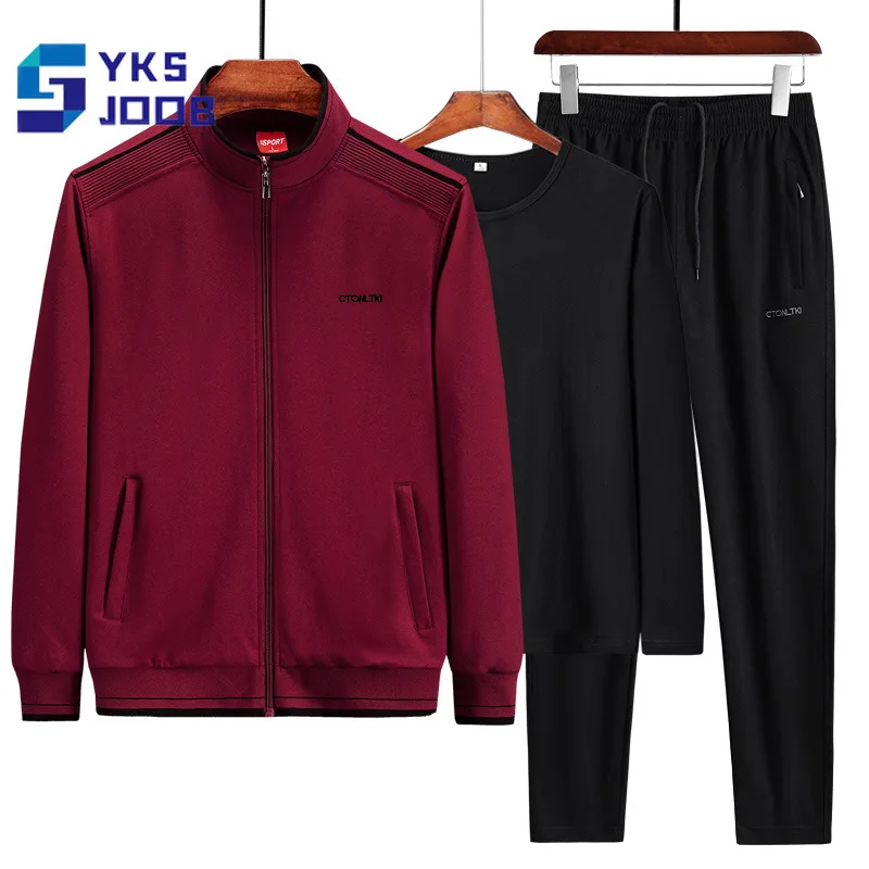

Men's Tracksuit Casual Set Cotton Breathable Pullover Jackets Pants Three-piece Set Autumn Winter Sporting Running Jogger Suits