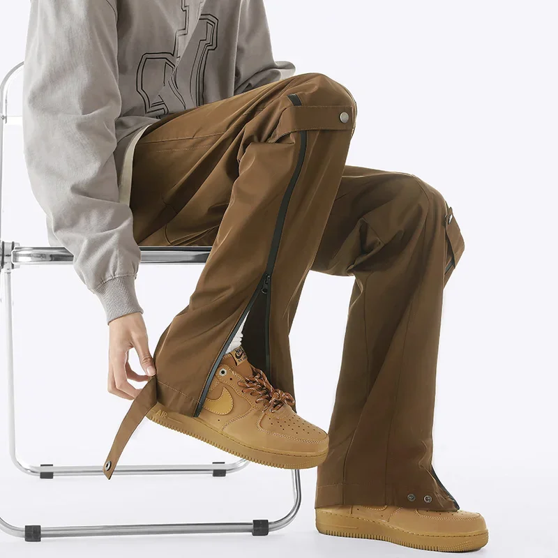 

New Fashion Trendy Leg Zipper Trousers Men Casual Straight Joggers Streetwear Hiphop Harem Cargo Pants Clothing