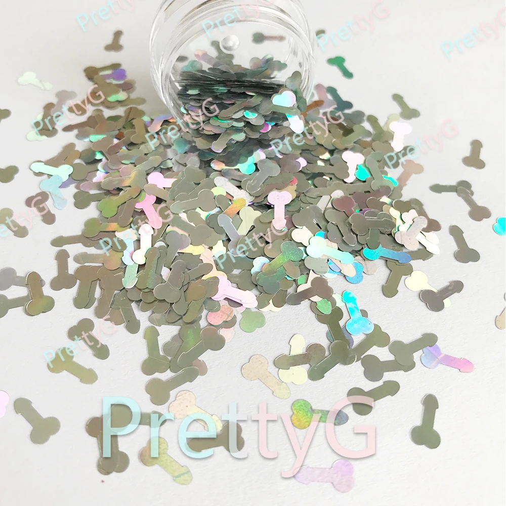 PrettyG 1 Box Small Penis Dicks Shape 8mm Holographic Glitter for Resin DIY Making Body Art Craft Makeup Decoration Accessories nail glitter
