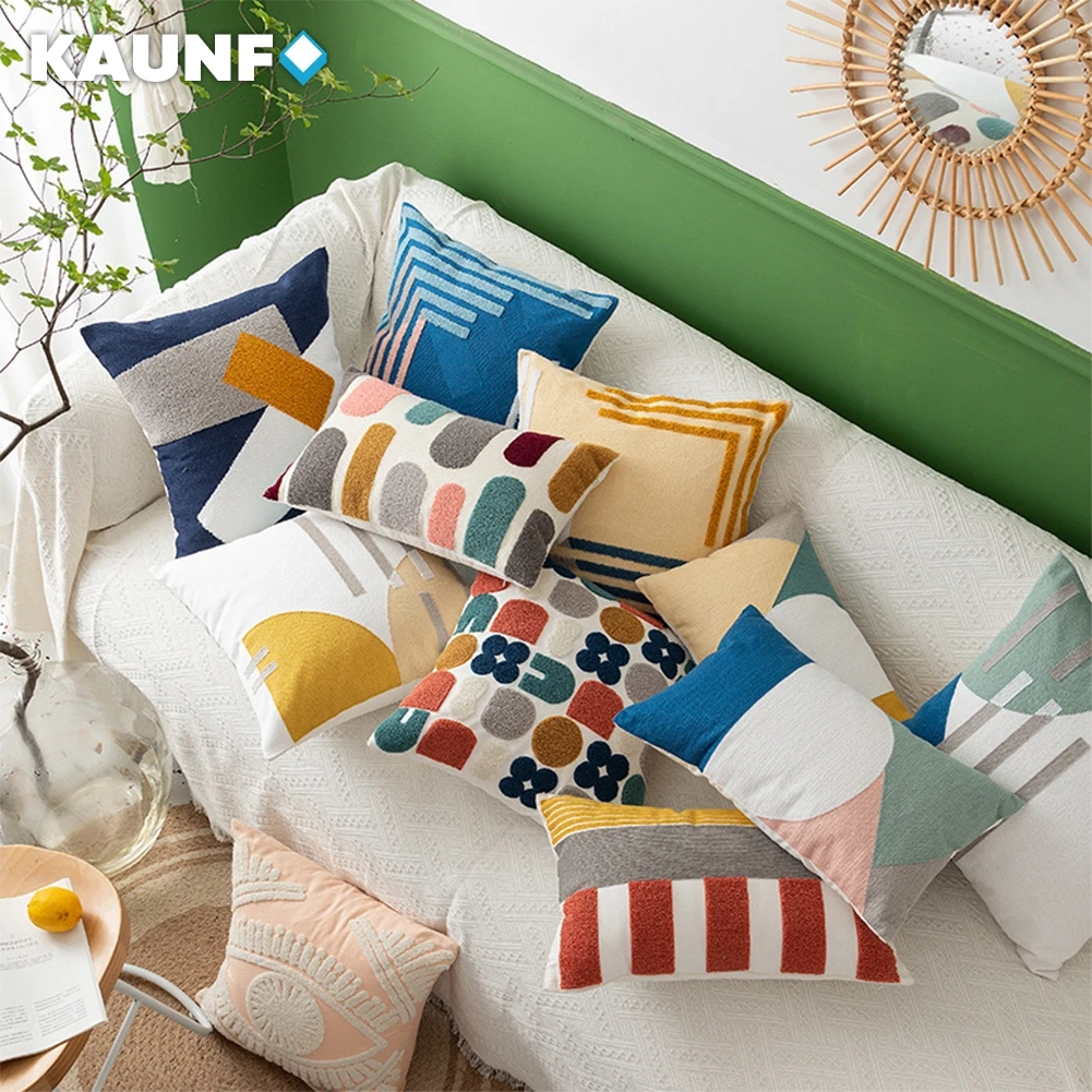 

KAUNFO Geometric Pattern Embroidered Pillowcase Pillowcase Bedroom Living Room Pillowcase Car Decorative Cushion Cover