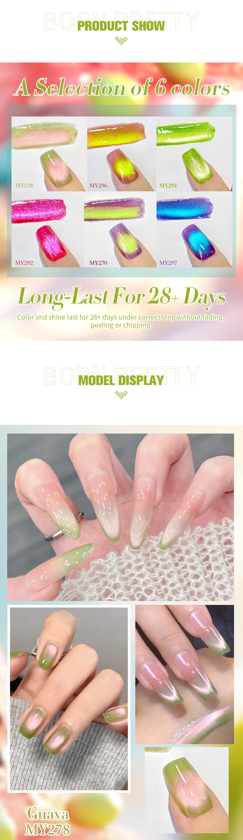 Sea70ab4c5c044f81b650707aa3ccf33cm 10ml Summer Fruit Cat Magnetic Gel Nail Polish, New Guava Glass Beads Semi Permanent Nail Polish Green Nails Mallzona