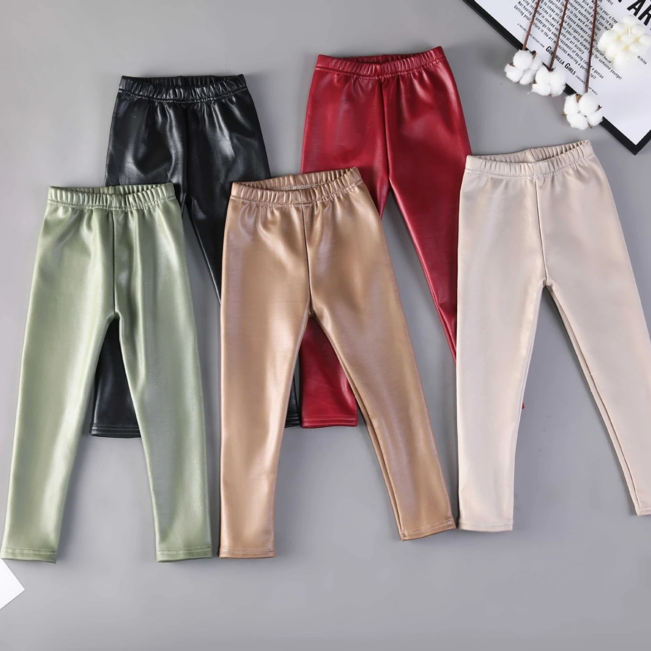 Cozy Winter Faux Leather Kids' Candy Color Leggings