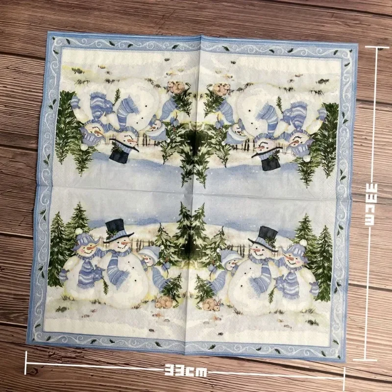 10/20pcs 33*33cm 2-Ply Christmas Napkin Festival Party Decoration Paper Three Christmas Snowmen Cartoon Printed Paper Placemats
