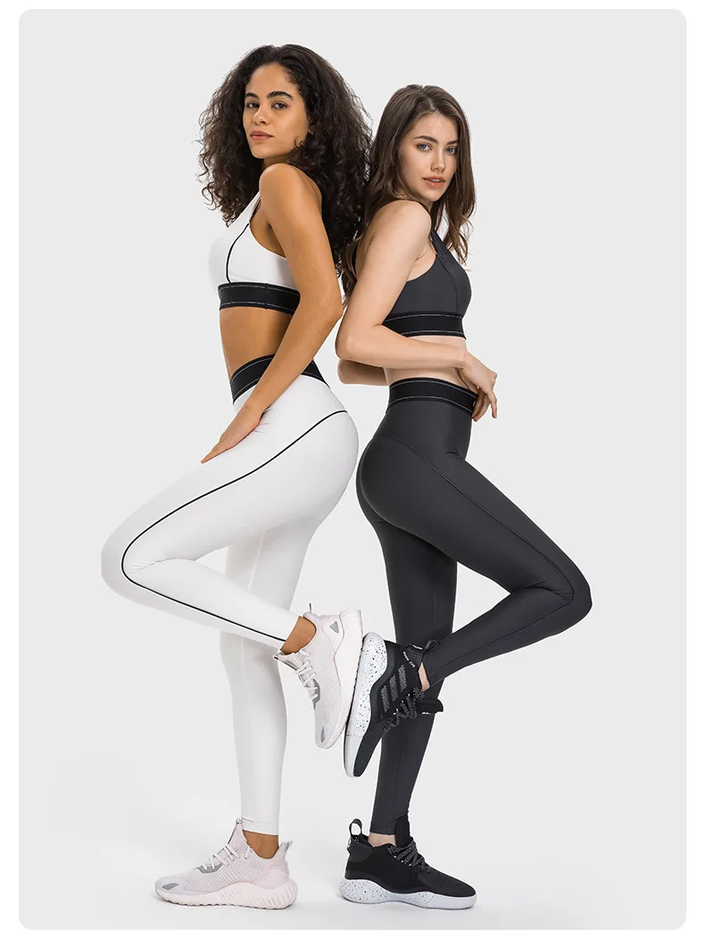 Personalisierter Sport-BH in Kontrastfarbe, hochfest, verstellbarer Schultergurt, Fiess Lauf-Yoga-BH, Fiess Hosen-Set_voghion.com