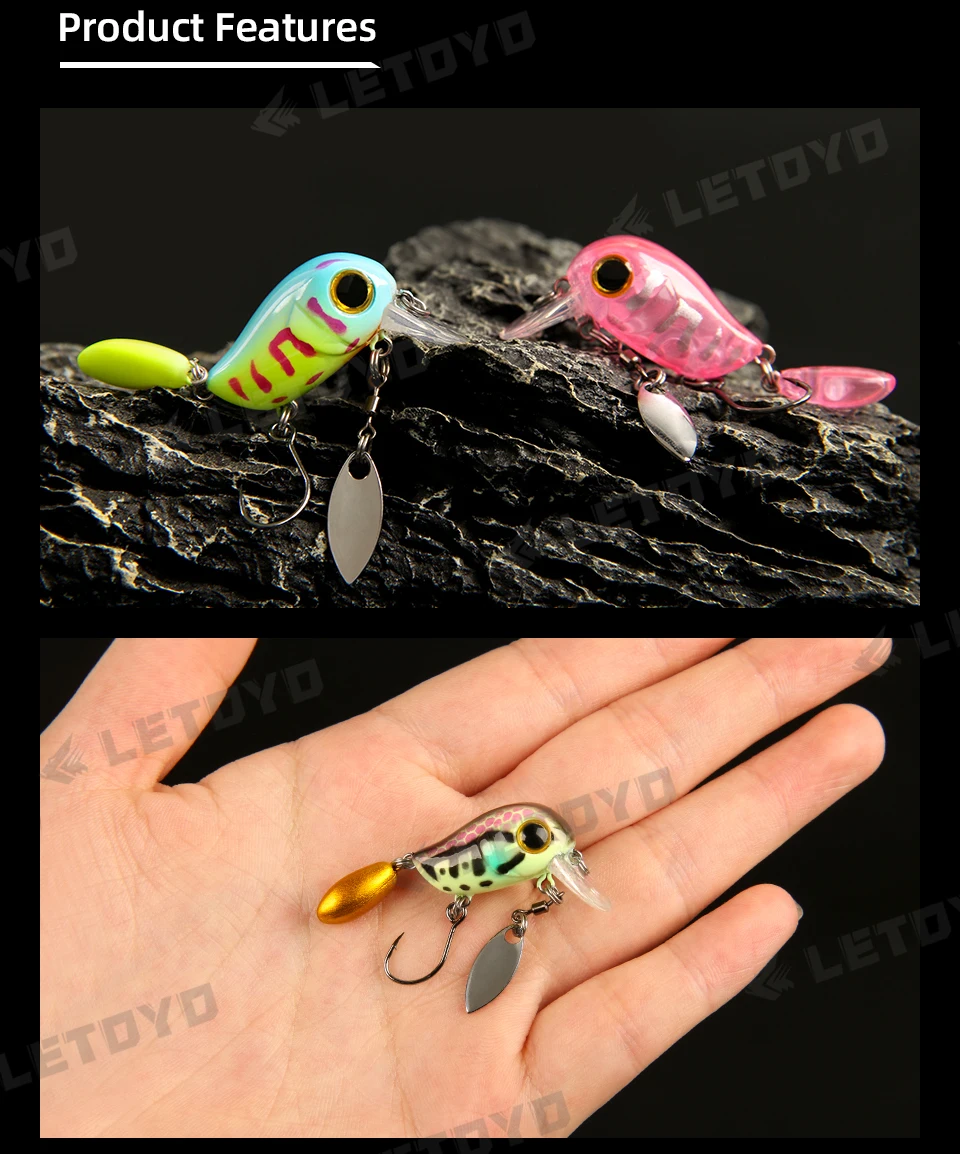 LETOYO Schwimmende Mikro-Kurbelköder, 30 mm, 2 g, künstliche Oberfläche, Wake-Köder, Kurbel-Wobbler mit Löffel, Angelköder für Forellenbarsch – Detail 7