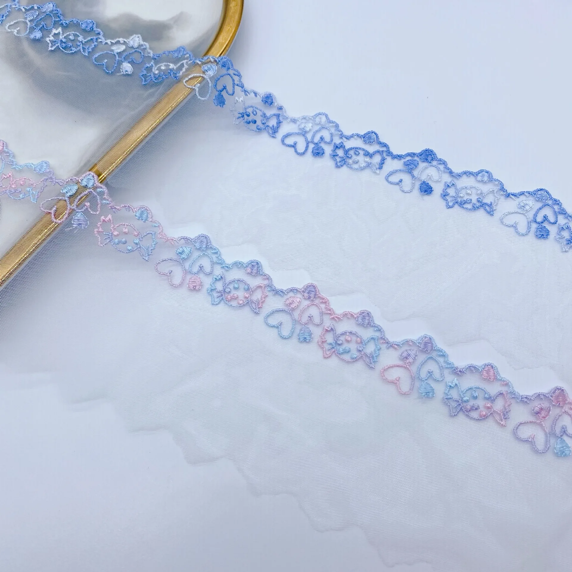 귀여운 캔디 러브 레이스 원단, DIY 드레스 스커트, 웨딩 의류 액세서리, 다채로운 스팟, 6.8cm 메쉬, 3 야드