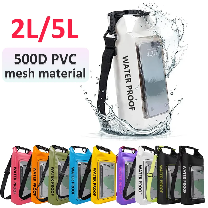 2L/5L Dry Bag Touch Screen Swimming Waterproof PVC Bag Rafting Floating Shoulder Outdoor Sports Bags Surfboard Kayak Storage