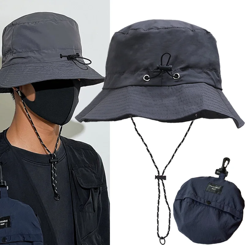 Spring Summer Fisherman Hat Drawstring Bucket Hats Outdoors Climb Travel Sunshade  Cap Waterproof Foldable Portable Casual Caps - AliExpress