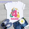 Children Birthday Party Princess Costume Shirt Girls 1 2 3 4 5 6 7 8 9 Years Disney Princess Birthday Custom Name Kids T Shirts 2