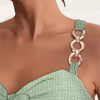 Sexy Jumpsuit Women Summer Fashion Chain Strap Pocket Knotted Metal Suspender Pocket Short Casua Romper Jumpsuit Women Clothing 5