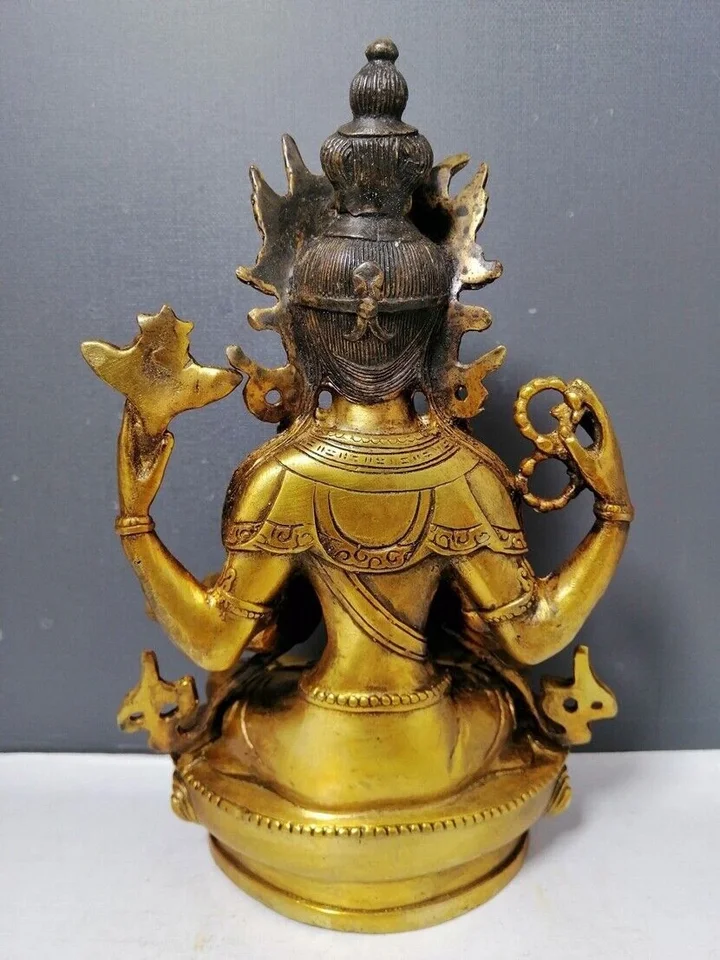 古い中国チベット仏教銅金メッキ手作り四腕仏像 - AliExpress