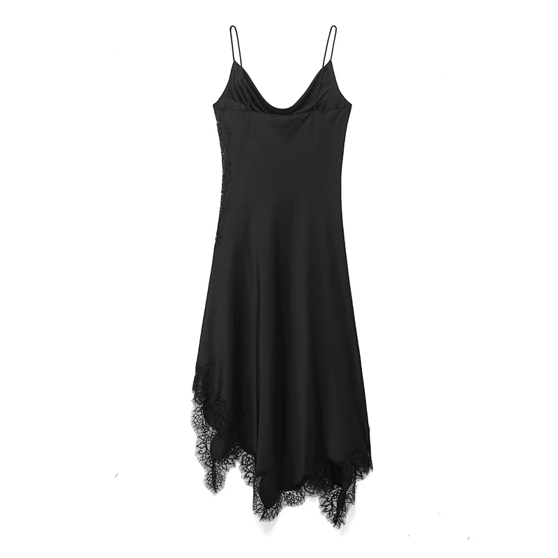 2025 Sexy Lace Spliced Sling Dresses For Women Elegant Sleeveless Backless Irregular Hem Dress Lady Chic Holiday Party Dresses ﻿