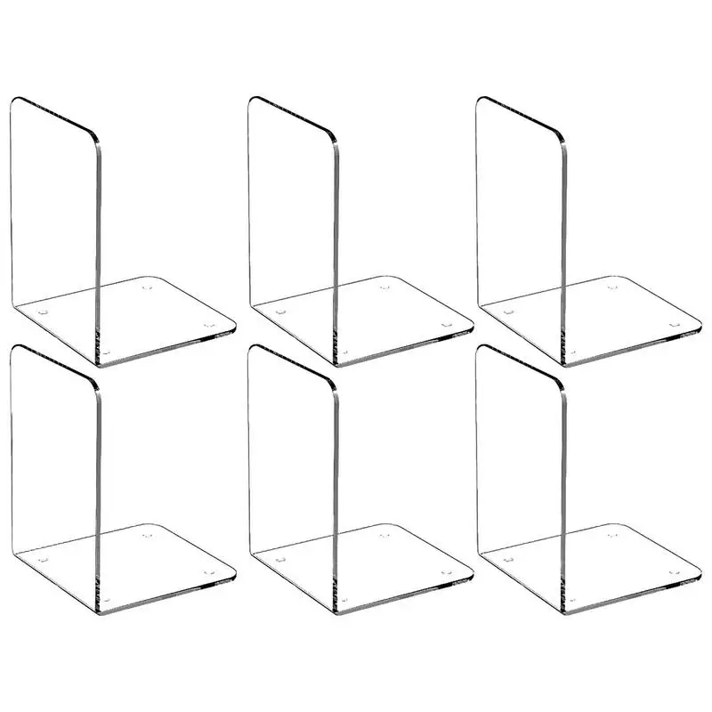 6pcs Clear Bookends Acrylic Book Ends For Shelves Heavy Duty Bookends