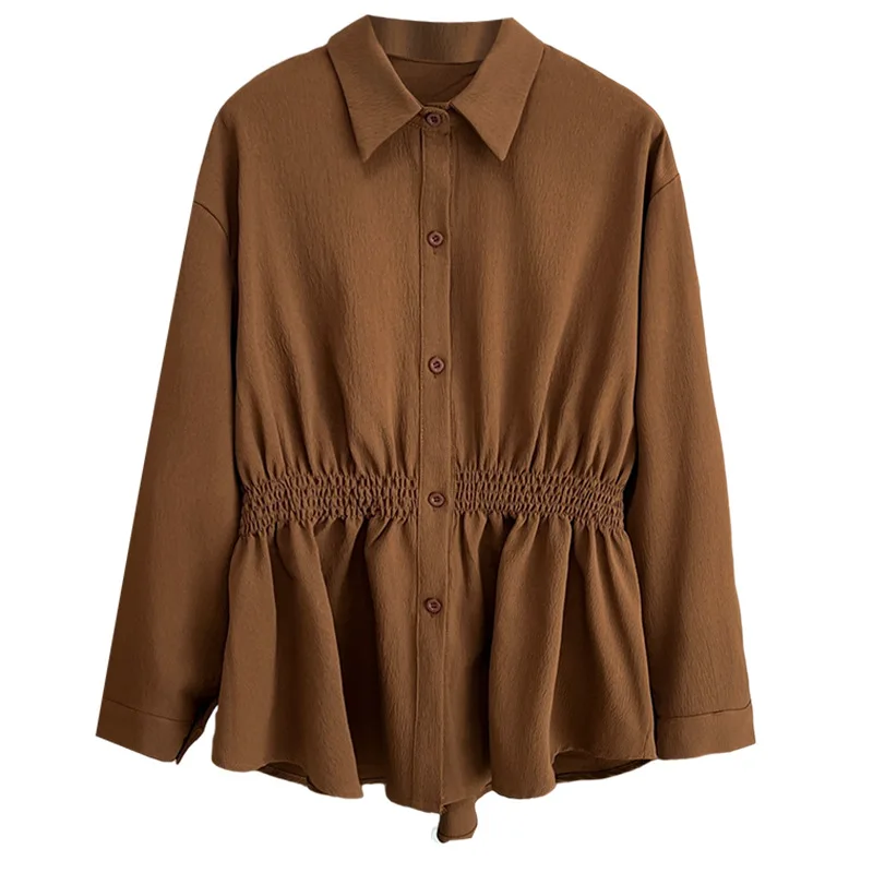 XXXXL Autumn New Stylish Waist Cinching Long Sleeved Casual Shirt Fashion Plus Size Women's Bouses