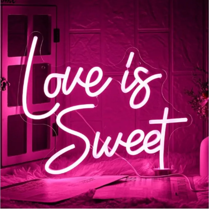 

Неоновый светильник «Love is Sweet», настольный десерт с регулируемой яркостью, Свадебный декор, украшения для помолвки, подарок на день Святого Валентина