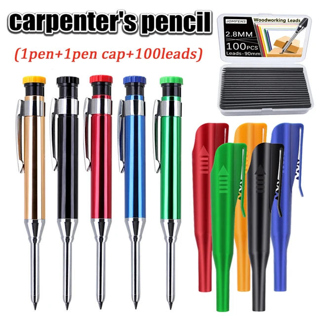Professional Metal Long Head Woodworking Mechanical Pencil with Lead Refills, for Carpenter Marking Engineering Drawing Tool 1