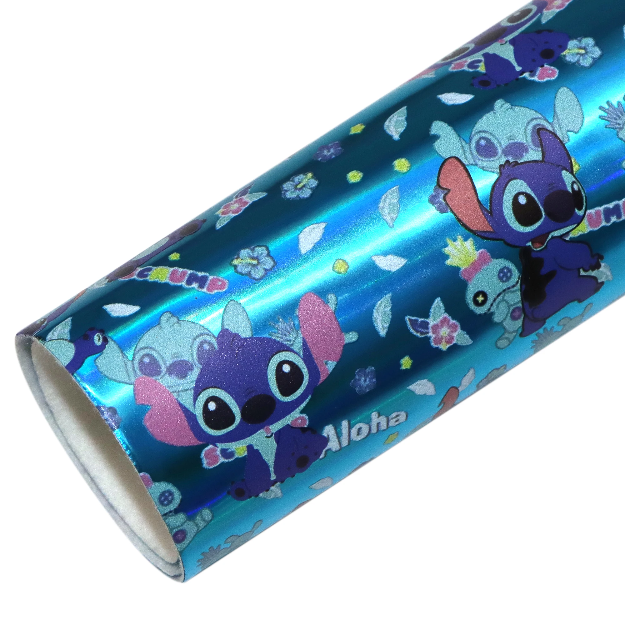 Disney Lilo And Stitch Cartoon Laser UV Texture Printed Faux Leather Sheet Synthetic Leatherette Vinyl Fabric DIY Accessories