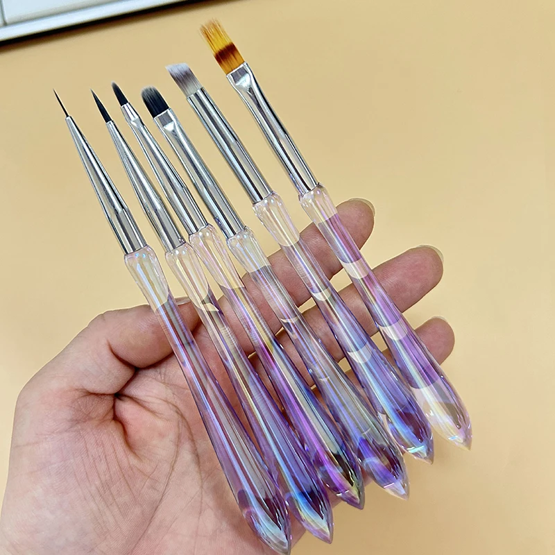 6Pcs/set Nail Art Pen Lllusory Color With Cover Nail Construction Painting Brush Uv Gel Extension Drawing Carving Pen Diy