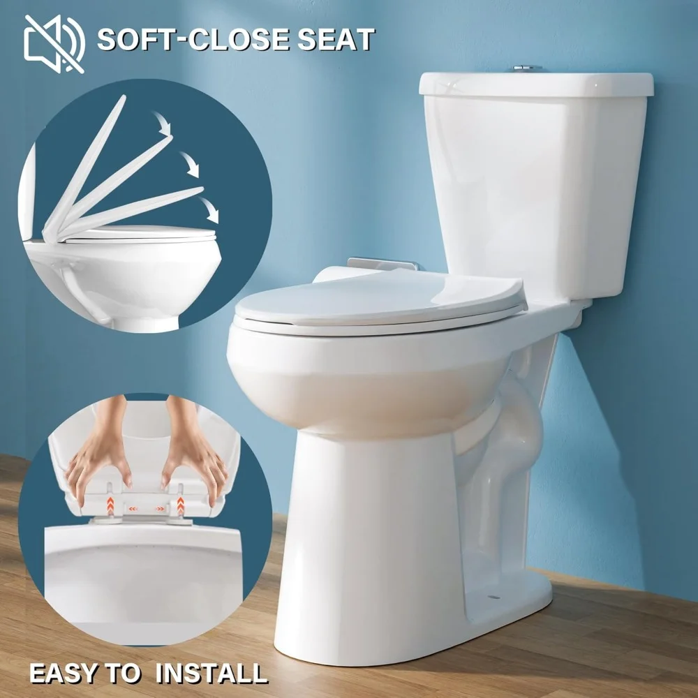 21" Tall Toilet for Seniors: Extra High, Modern White, Comfort Height, Power Flush, Two-Piece, Dual Flush 1.28 GPF, 12" Rough-In