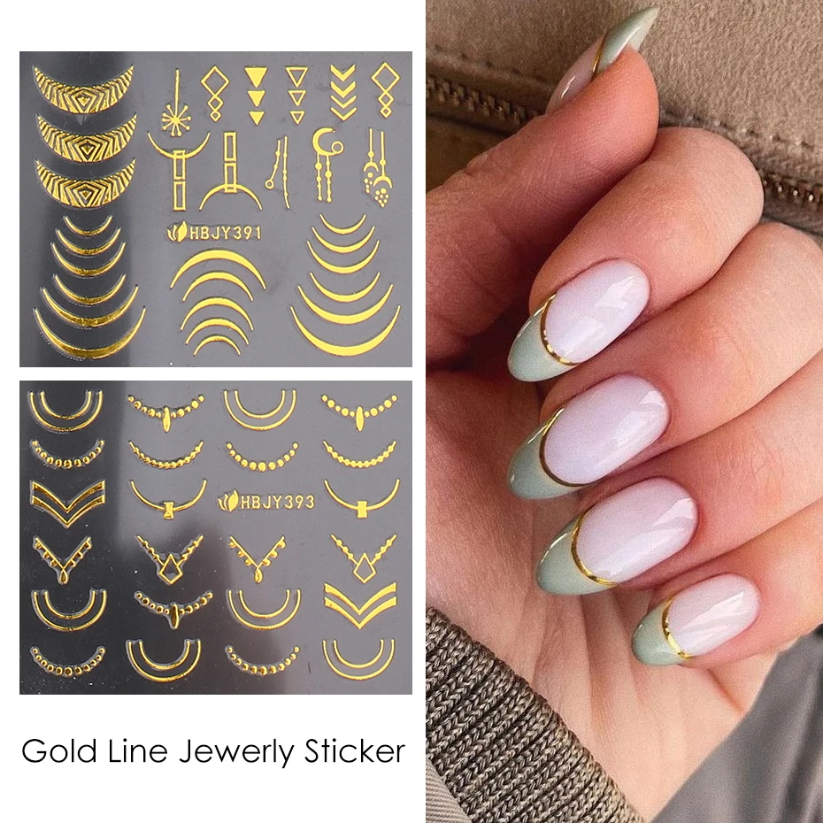 Nail Stickers Nail Art Decoration Nail Decals 12pcs 3D Nail Stickers Gold Flower Leaf Lace Design Geometry Line Nail Art Sliders Manicure Polish Decal Wrap Decorations JIHBJY