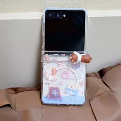 Cute 3D Kitten Phone Case with Magnetic Bracket and Rope Strap Pendant - Galaxy Z Flip6(7 FE) (Only case)