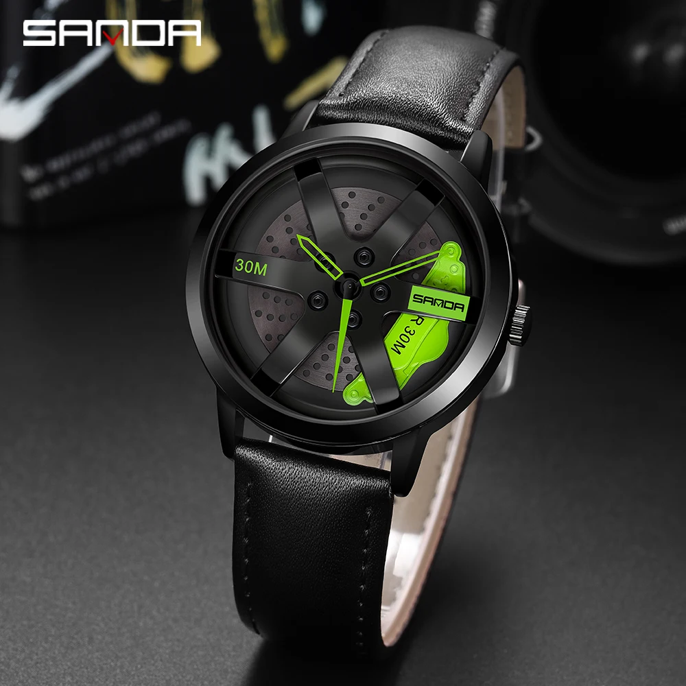 SANDA Fashion Rim Watch Hub Custom Design Sports Car Rim Sports Watch Waterproof Creative 2023 Male Watch Mens Wheel Wristwatch