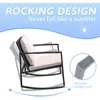 3 Pieces Rocking Wicker Bistro Set, Patio Outdoor Furniture Conversation Sets with Porch Chairs and Glass Coffee Table, Beige 4