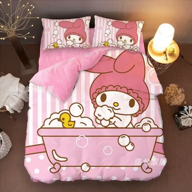 

Креативная Женская бархатная простыня My melody в форме сердца для спальни из молочного бархата, 4 шт., с мультяшным рисунком, Осень-зима, плюс бархатная Толстая простыня, пододеяльник