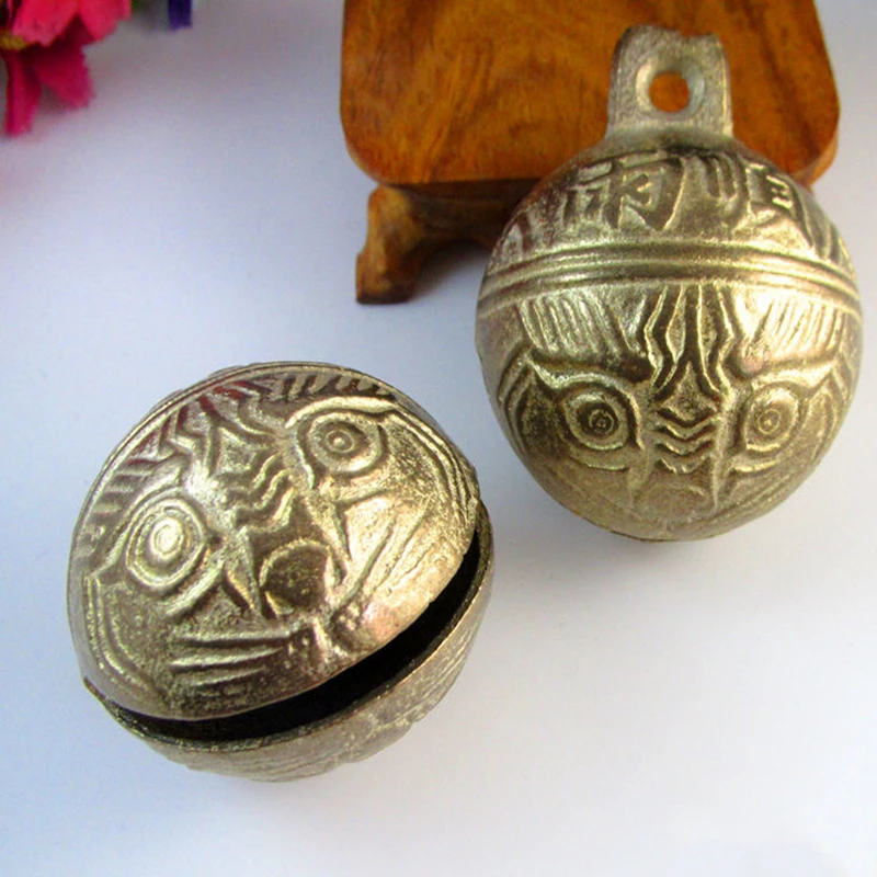 Brass Handicraft Tiger Head Wind Chimes Bell Pet Hanging Pendant Retro Bronze Multi Size Bell Trinket Keyring Gift Decoration 3