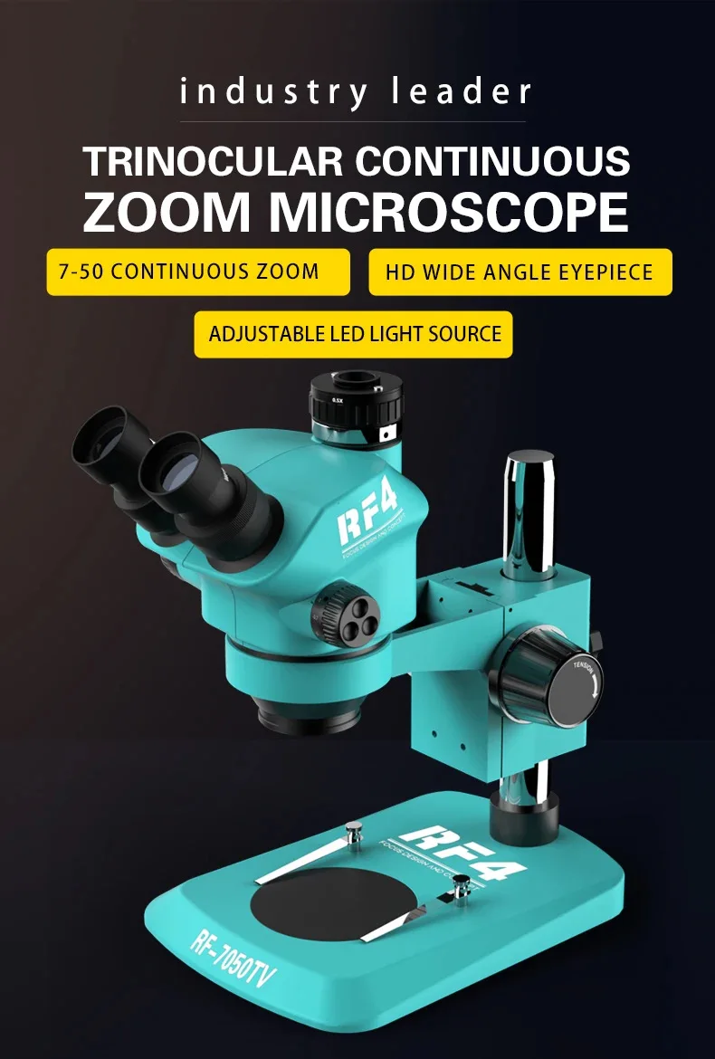 7-50X Trinocular Continuous Zoom Stereo Microscope WF10X/22mm Eyepiece Suitable