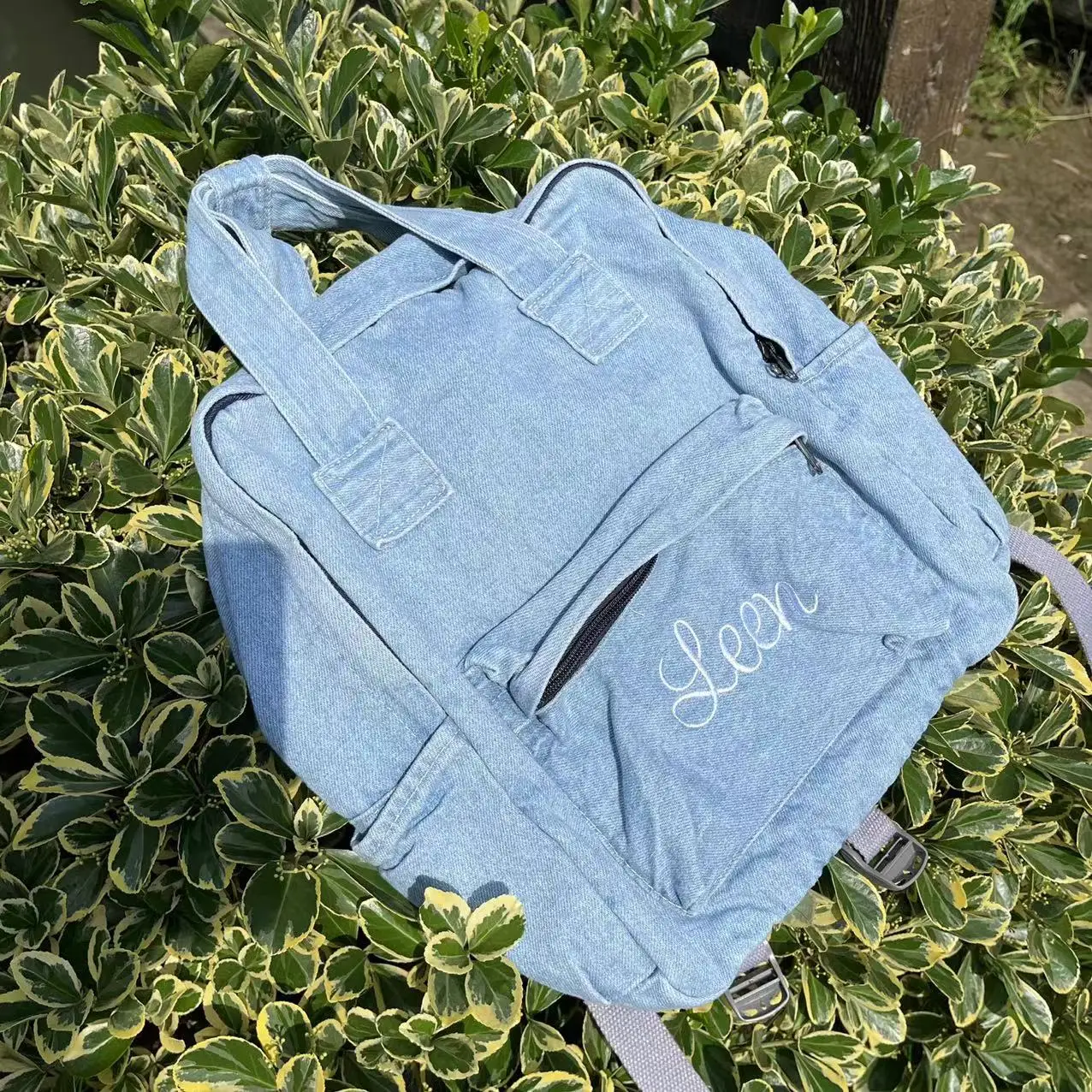

Embroidery New Fashion Women's Denim Backpack Personalized Name Ladies Travelling Totes Custom Outdoor Denim Shopping Tote Bag