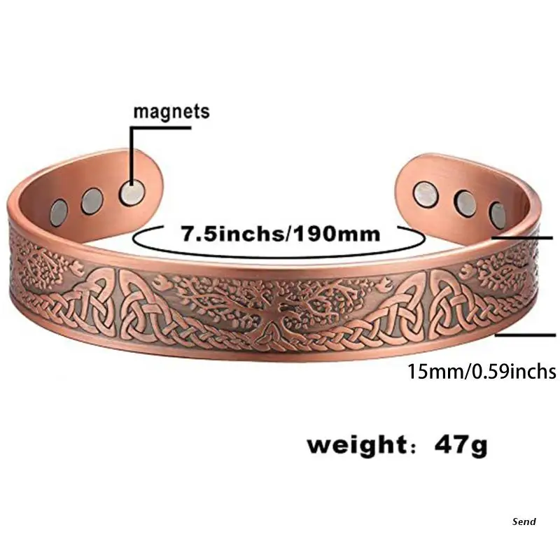 Bracelet Magnétique en Cuivre Rouge pour Homme Femme Bracelet en Cuivre  Arbre de Vie Bracelet d'Énergie Magnétique Solide avec 6 Aimants Bracelet