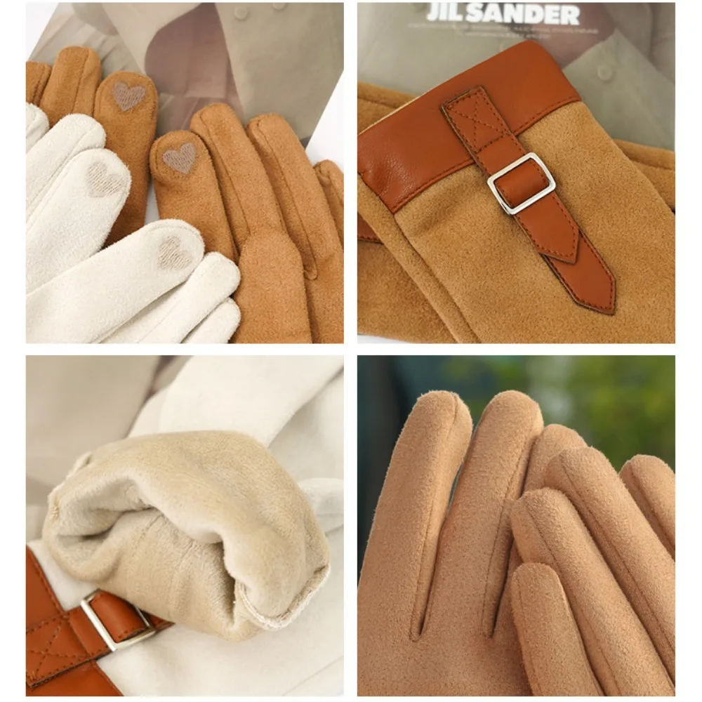 1 Pair of New Women's Winter Velvet Warm and Cold-proof Touchscreen Cycling and Driving Ski Gloves