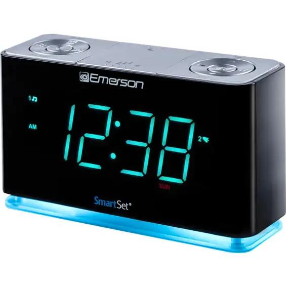 

SmartSet Alarm Clock Radio with Bluetooth Speaker, USB Charger for iPhone and Android, Night Light, and Cyan LED Display Clock w